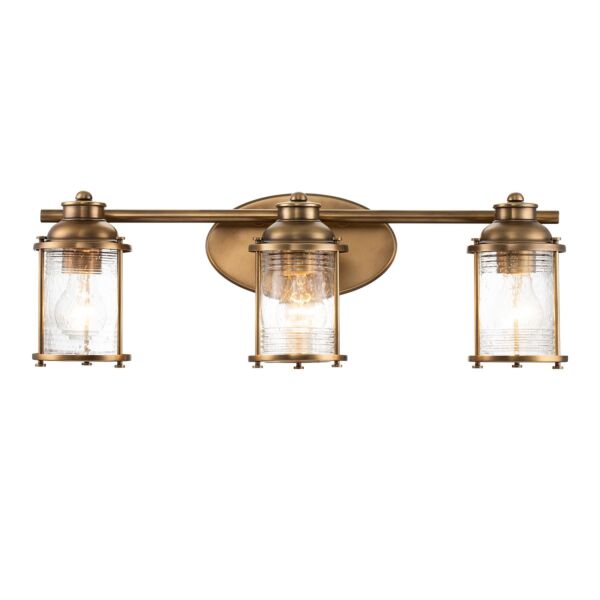 Quintiesse - Ashland Bay - QN-ASHLANDBAY3-NBR-BATH - Natural Brass Clear Seeded Glass 3 Light IP44 Bathroom Wall Light