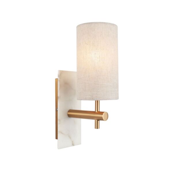 Bert - Vintage Brass White Marble Natural Cylinder Straight Arm Wall Light