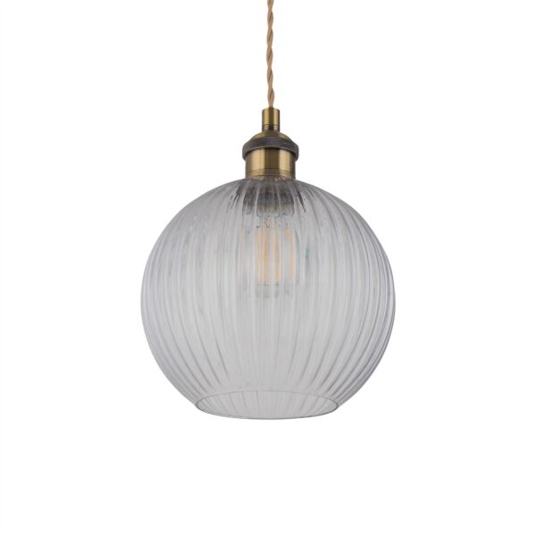 Betchley - Antique Brass Braided Pendant with Clear Ribbed Glass Shade