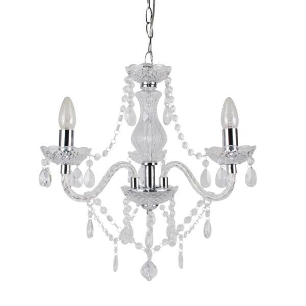 Clear and Chrome Marie Therese Style 3 x 40W Chandelier