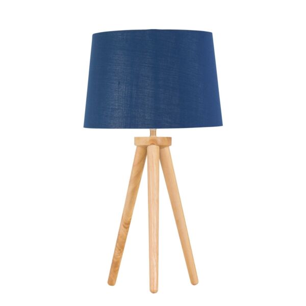 Voyage - Light Oak Table Lamp Bedside Light with Navy & Silver Shade