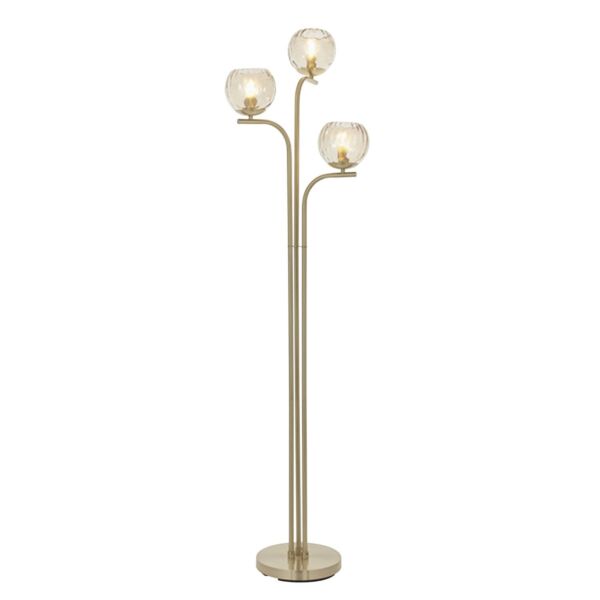 Endon Lighting - Dimple - 91974 - Satin Brass Clear Champagne Glass 3 Light Floor Lamp