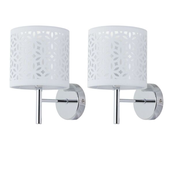 Set of 2 Brea - Chrome Wall Lights with White Cut Out Shade