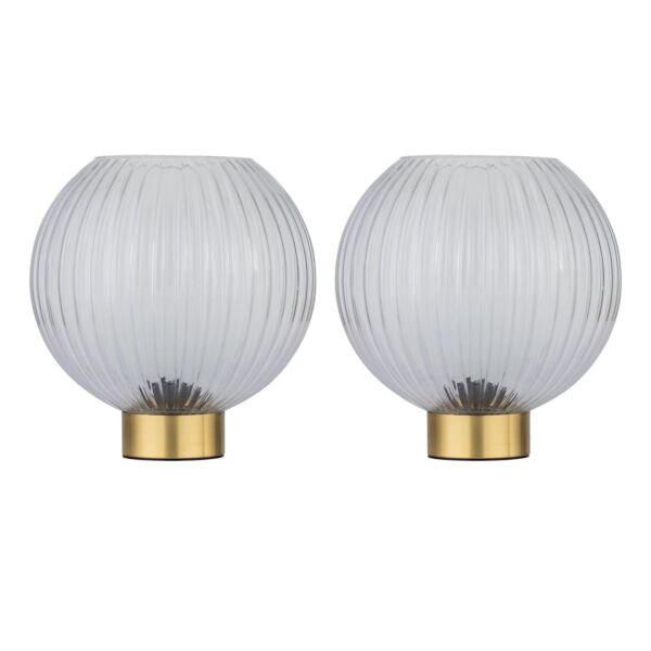 Set of 2 Betchley - Battery Operated Satin Brass Lamp Clear Glass