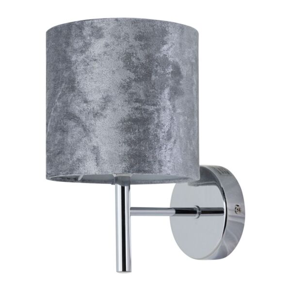 Brea - Chrome Wall Light with Grey Crushed Velvet Shade