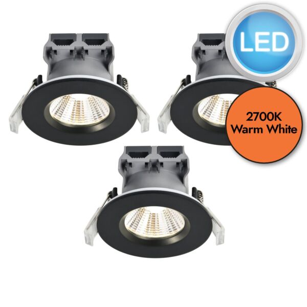 Nordlux - Set of 3 Fremont 3-Kit IP65 2700K - 2310036003 - LED Black IP65 Bathroom Recessed Ceiling Downlights