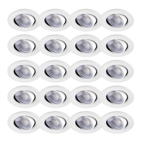 Set of 20 White Fire Rated 6W LED 3000K Adjustable Recessed Downlights
