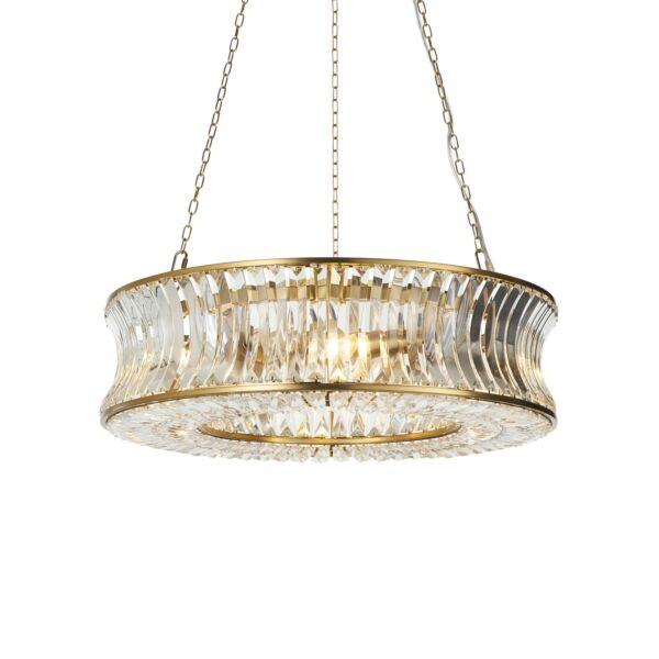 Hodge - Warm Brass Clear Crystal Glass 6 Light Ceiling Pendant Light