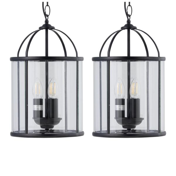 Set of 2 Alicia - Black 3 Light Lantern Style Pendants