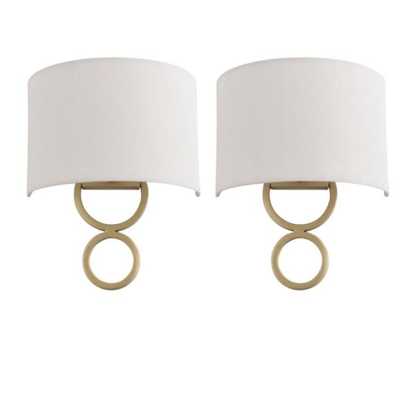 Set of 2 Carter - Satin Gold Wall Lights with White Fabric Shade