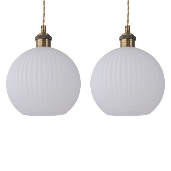 Set of 2 Betchley - Antique Brass Braided Pendants with White Shade