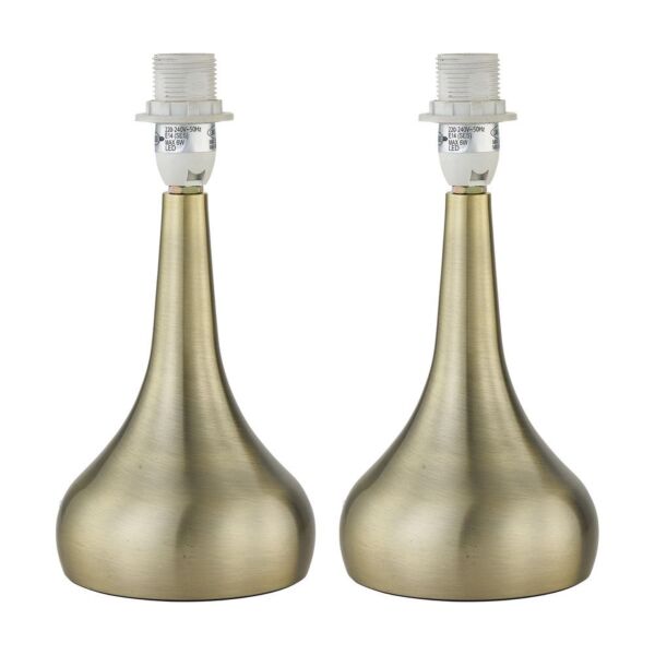 Set of 2 Romana - Antique Brass 23cm Touch Operated Table Lamp Bases