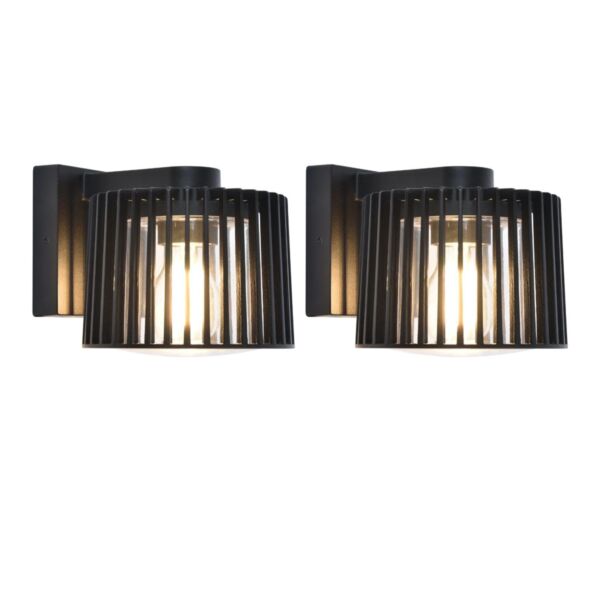 Set of 2 Shyne - Black Clear Glass IP54 Outdoor Wall Washer Lights