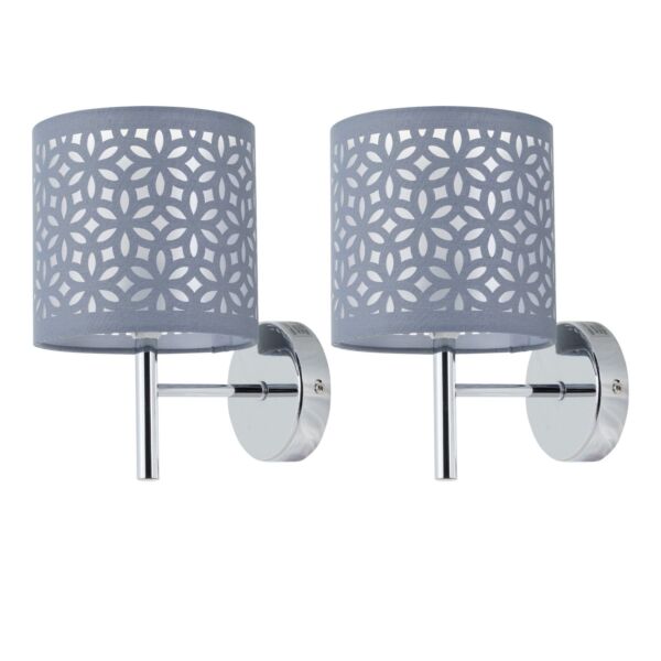 Set of 2 Brea - Chrome Wall Lights with Grey Cut Out Shade