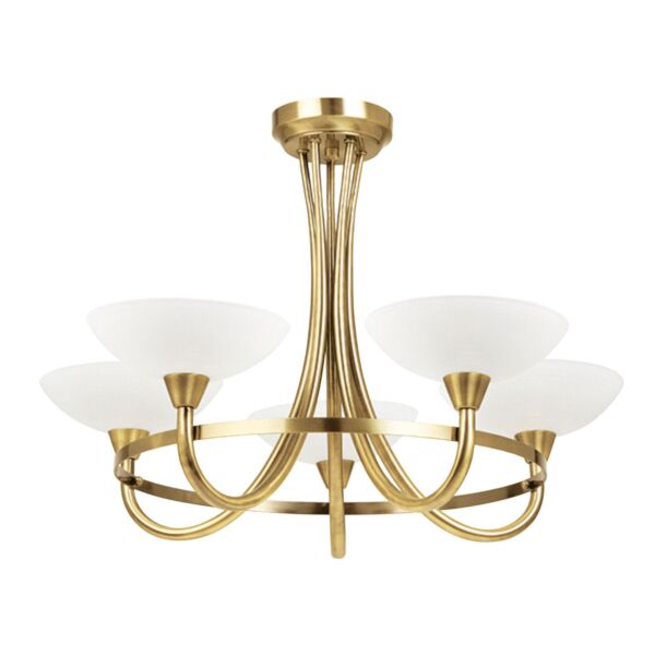 Endon Lighting - Cagney - CAGNEY-5AB - Antique Brass White Glass 5 Light Flush Ceiling Light