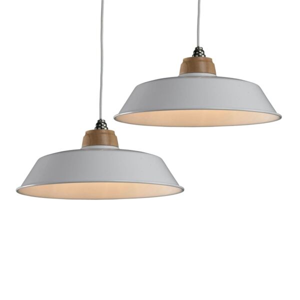 Set of 2 Jakob - Cream Metal and Wood Easy Fit Pendant Shades