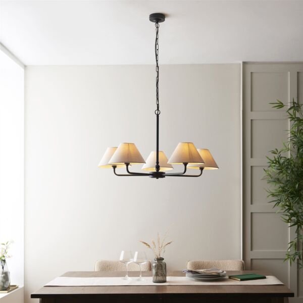 Endon Lighting - Lille - 117832 - Black Natural 5 Light Ceiling Pendant Light