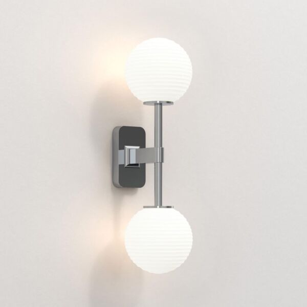 Astro Lighting - Tacoma Twin 1429002 & 5036004 - IP44 Polished Chrome Wall Light with White Ribbed Glass Shades