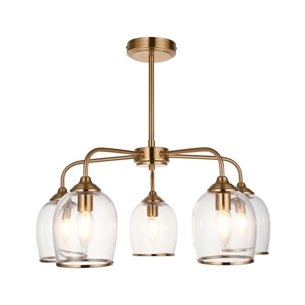 Endon Lighting - Ashcroft - 120618 - Aged Brass Clear Glass 5 Light Ceiling Pendant Light