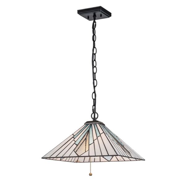 Elstead Lighting - Alderley - TF-ALDERLEY-P - Vintage Bronze Tiffany Art Glass 2 Light Pull Cord Ceiling Pendant Light