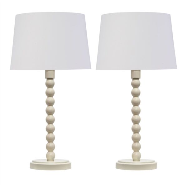 Set of 2 Bobbin - Ivory Lamps with White & Gold Shades