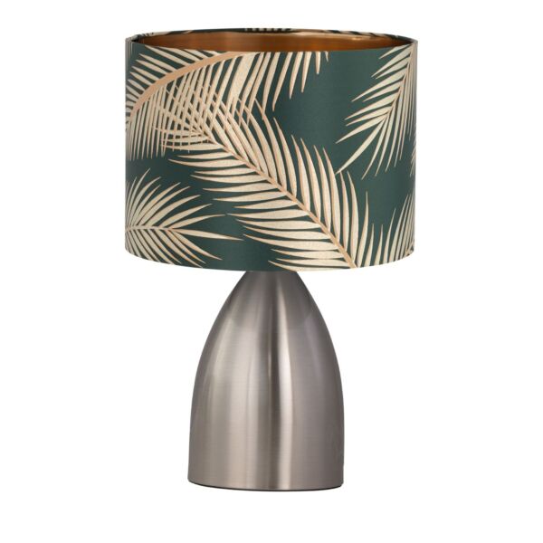 Valentina - Brushed Chrome Touch Lamp with Green Embossed Shade