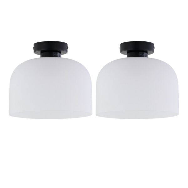 Set of 2 Victoria - Black Flush Ceiling Lights with Frost Glass Shades