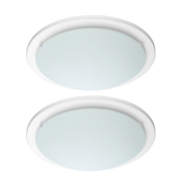 Set of 2 Iceberg - White and Frosted Glass 29cm Flush Light Fittings