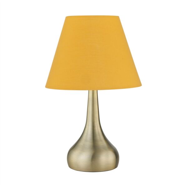 Romana - Antique Brass Touch Operated Table Lamp with Ochre Shade
