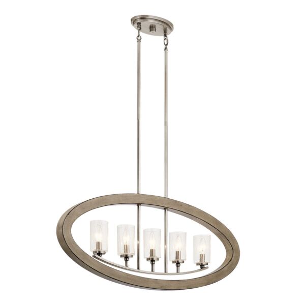 Kichler Lighting - Grand Bank - KL-GRAND-BANK5 - Distressed Grey Clear Seeded Glass 5 Light Bar Ceiling Pendant Light