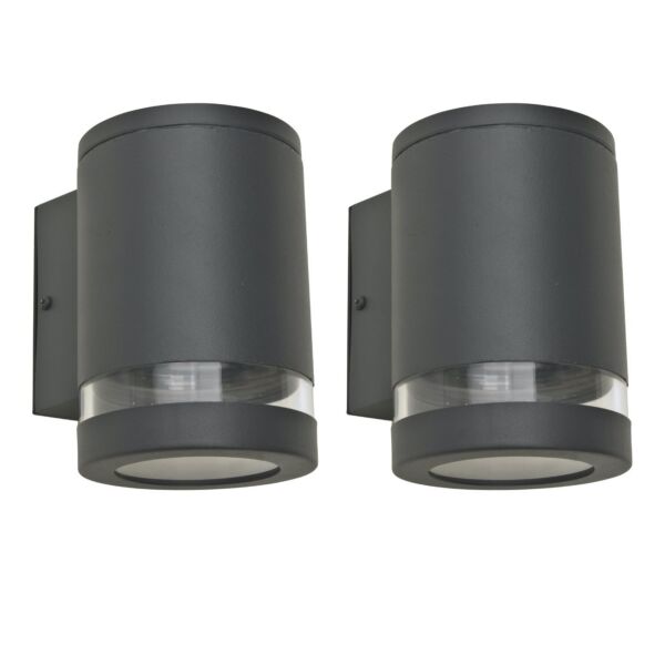 Set of 2 Lins - Dark Grey Clear Glass IP44 Outdoor Wall Washer Lights