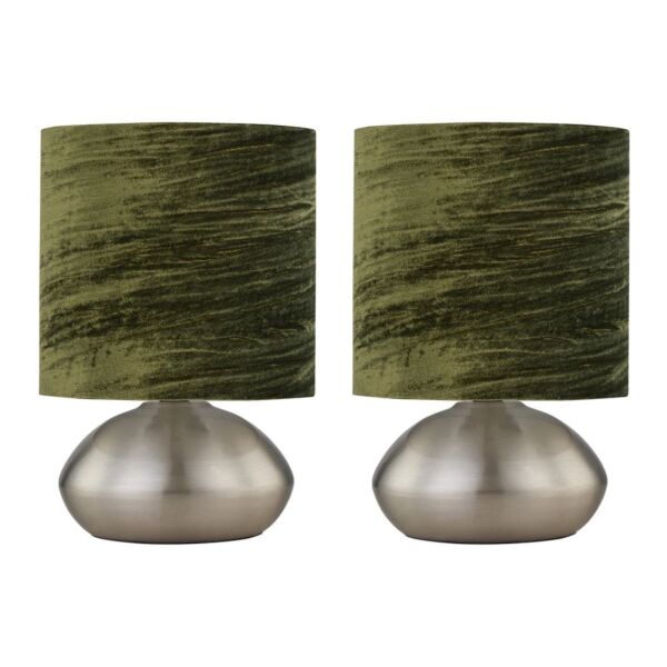Set of 2 Jenson - Brushed Chrome Touch Table Lamps Green Velvet Shade