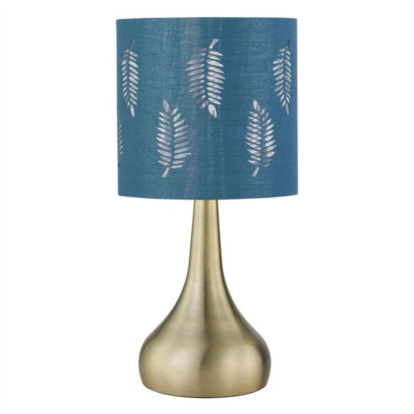 Romana - Antique Brass Touch Operated Table Lamp with Teal Fern Shade