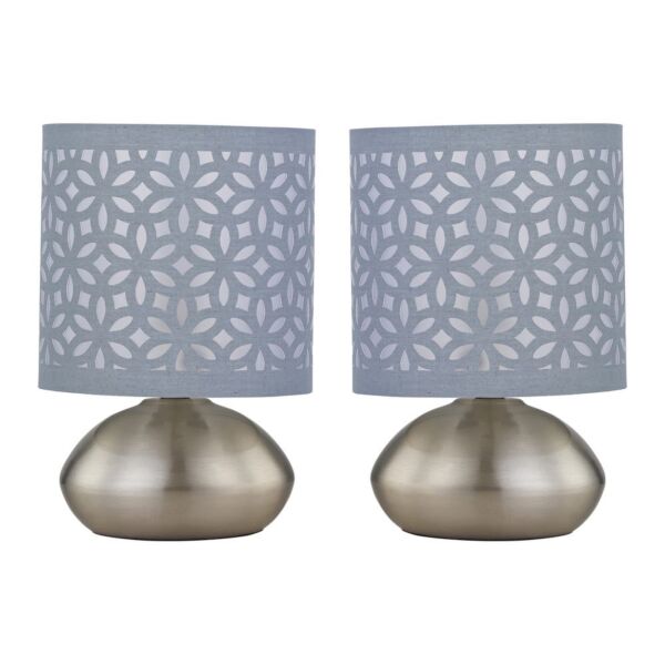 Set of 2 Jenson - Brushed Chrome Touch Table Lamps Grey Cut Out Shade