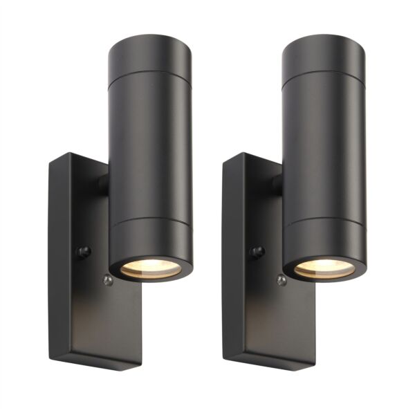 Set of 2 Blaze - Black Outdoor Up Down Photocell Sensor Wall Lights