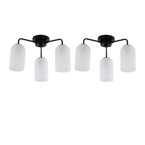 Set of 2 Victoria - Black Semi Flush Ceiling Lights Frost Glass Shades