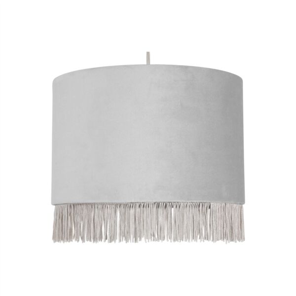 Fringed - Silvery Grey 23cm Fringed Velvet Pendant Shade