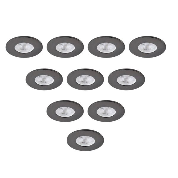 Saxby Lighting - Set of 10 Saxby ShieldONE 75 - 113294 & 113320 - Black Nickel Fixed Recessed Fire Rated Ceiling Downlights