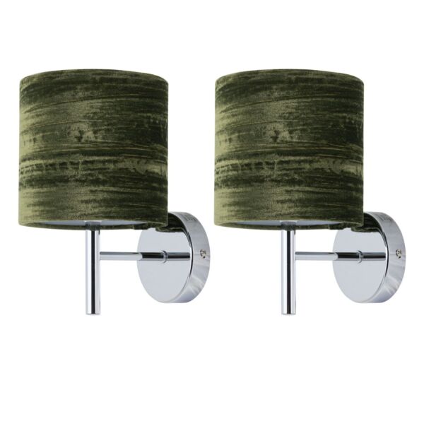 Set of 2 Brea - Chrome Wall Lights with Green Crushed Velvet Shades