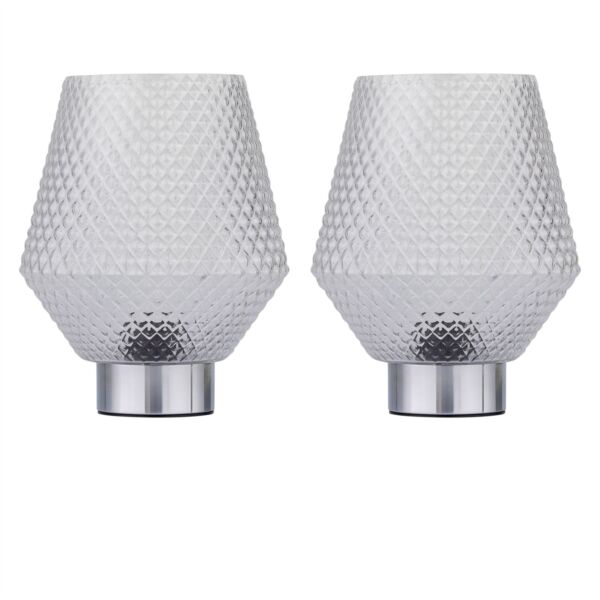 Set of 2 Porter - Battery Operated Chrome Lamps Clear Textured Glass