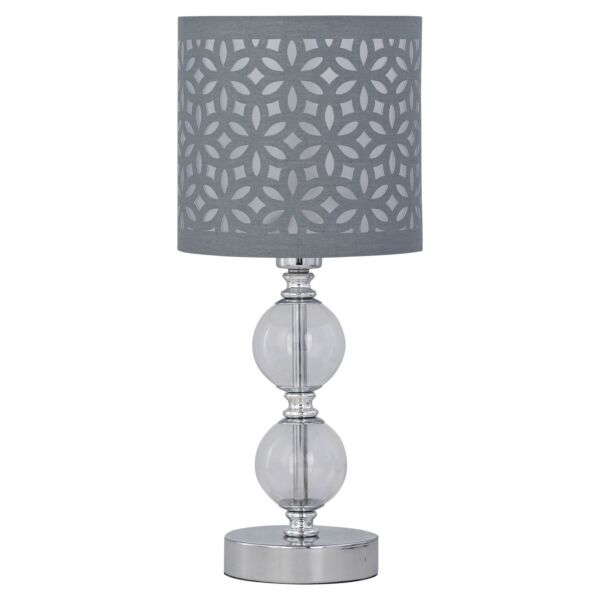 Chrome Two Ball Table Lamp with Grey Cut Out Shade