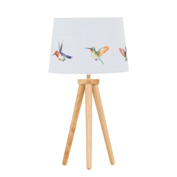 Voyage - Light Oak Table Lamp or Bedside Light with Hummingbird Shade