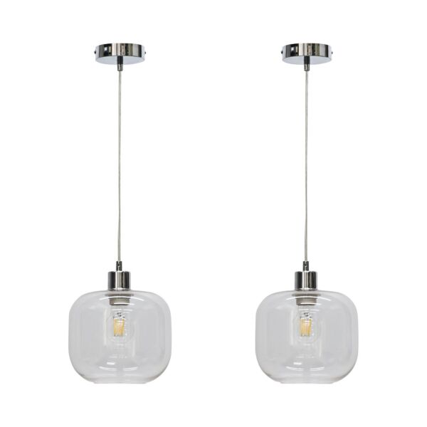 Set of 2 Bletch - Clear Glass with Chrome Pendant Fittings