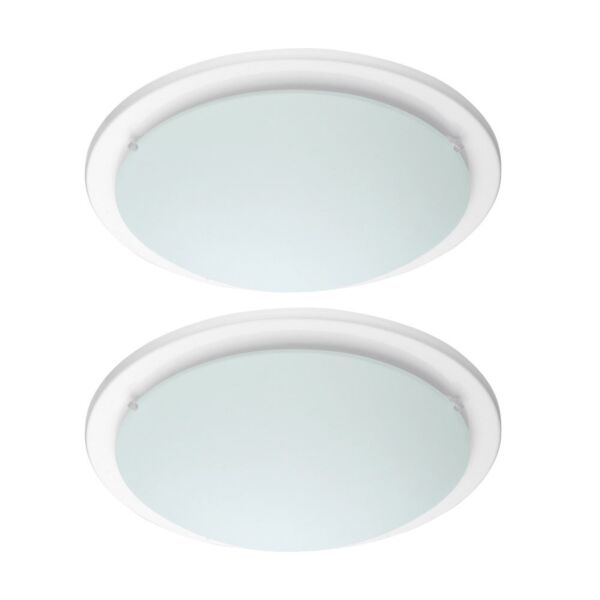 Set of 2 Iceberg - White and Frosted Glass 29cm Flush Light Fittings