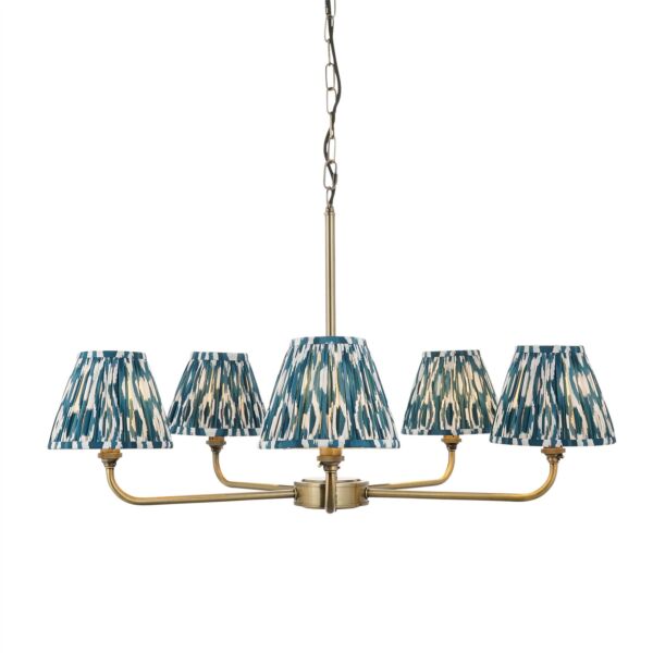 Endon Lighting - Lille - 118054 - Antique Brass Blue 5 Light Ceiling Pendant Light