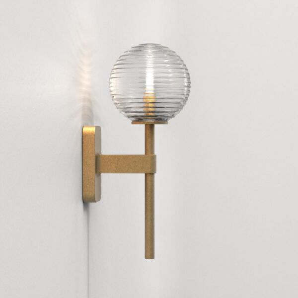 Astro Lighting - Tacoma Single 1429007 & 5036003 - IP44 Antique Brass Wall Light with Clear Ribbed Glass Shade