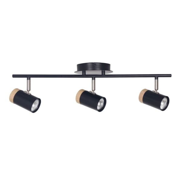 Stratton - Black with Wood Detail Three Way Spotlight