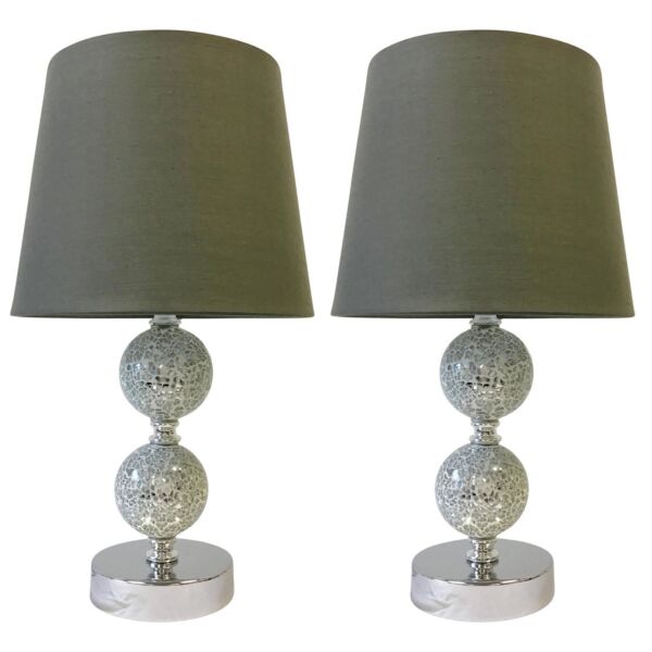 Set of 2 Mosaic Touch Lamps with Grey Shades