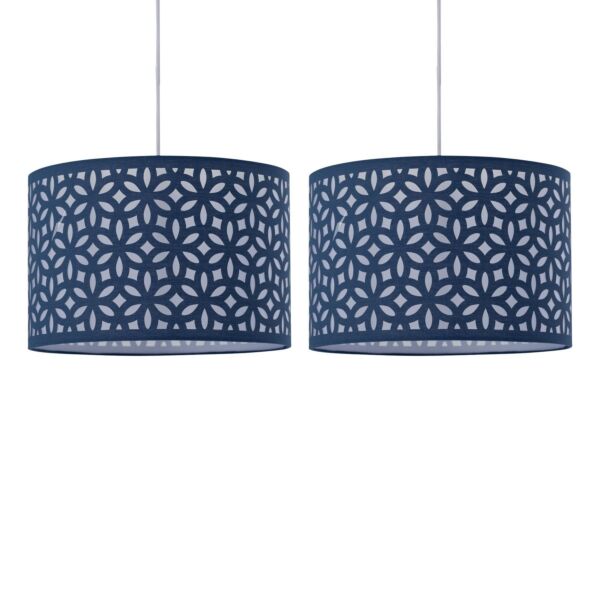 Set of 2 Navy Blue Laser Cut 33cm Pendant Lightshades