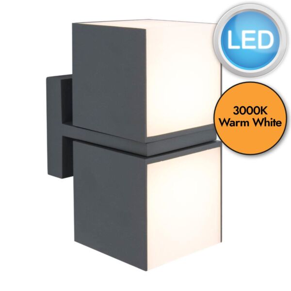 Lutec - Cuba - 5193801118 - LED Dark Grey Opal 2 Light IP54 Outdoor Wall Light